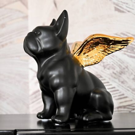 KARE decoratief beeldje Zittende Engel Hond, zwart/goud, steengoed