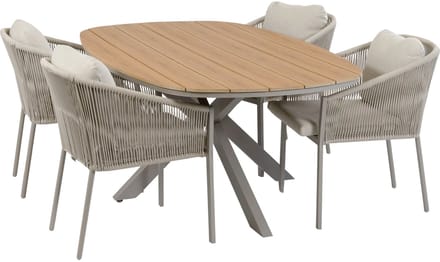 Tuinset Elvira/Cadiz | 4 personen | Deens ovaal 180 cm | Rope & Tecon Teak