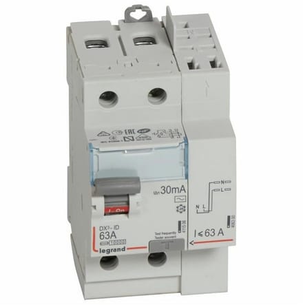 Differentiële schakelaar 2P 230V 30mA 63A voor stroomonderbreking en bescherming