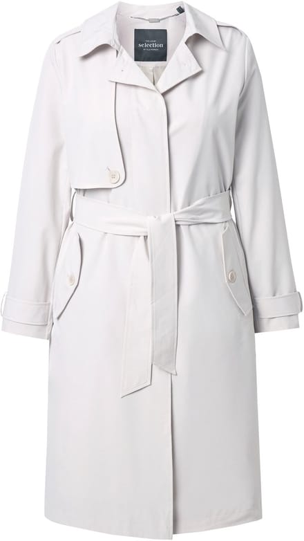 Ulla Popken - Dames - Trenchcoat A-lijn overhemdkraag strikceintuur - Grijsbeige - Maat 46+