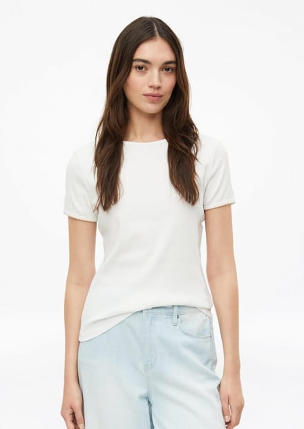 T-shirt slim fit elastisch met ronde hals en gegolfde rand voor dames s.Oliver