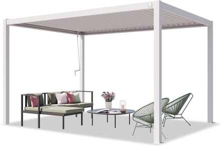 PRIMEYARD Pergola 3x4 m staanders van aluminium met stalen lamellendak paviljoen wit