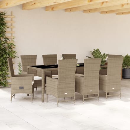vidaXL - 9-delige - Tuinset - met - kussens - poly - rattan - beige