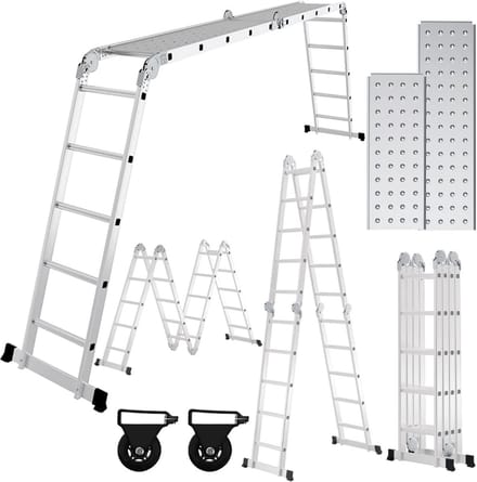 Aluminium multifunctionele ladder 6-in-1 5,8 m 4 x 5 treden met platform 150 kg