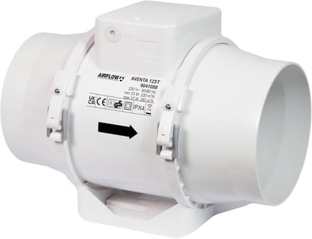 Inline Afvoerventilator 125mm met Timer en Dubbele Snelheid - Energiezuinig