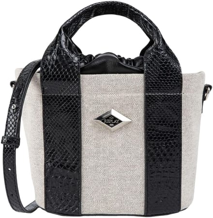 REPLAY handtas schoudertas Handbag Cream White + Black zwart Lichtgrijs