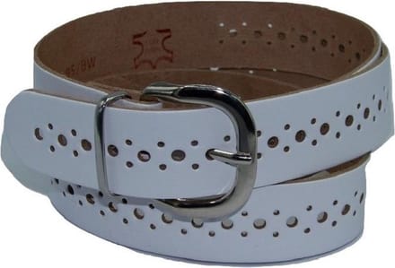 100% leer- 3 cm breed - Damesriem met gaatjes - wit - taillemaat 100 cm.