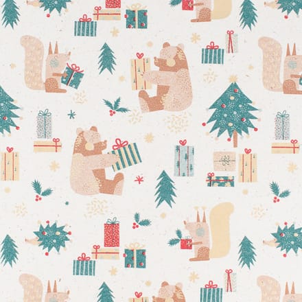 Inpakpapier - 30 cm x 100 m - kerst naturel dieren - graspapier - 100% gerecycled