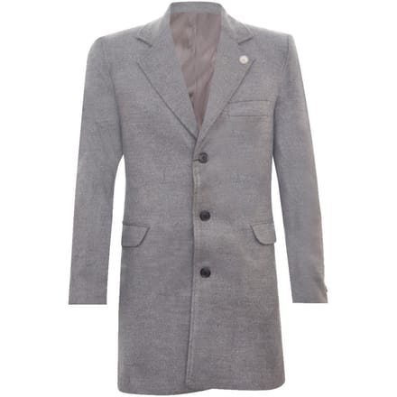 Lange grijze wollen slim-fit overjas voor heren