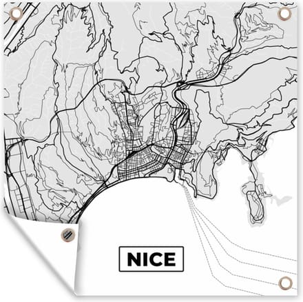 Tuindoek Frankrijk - Plattegrond - Kaart - Nice - Stadskaart - 100x100 cm
