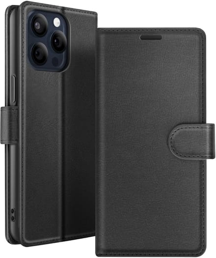 Zanae, Hoesje geschikt voor iPhone 15 Pro Max - Wallet Case & Magneetsluiting, Zwart