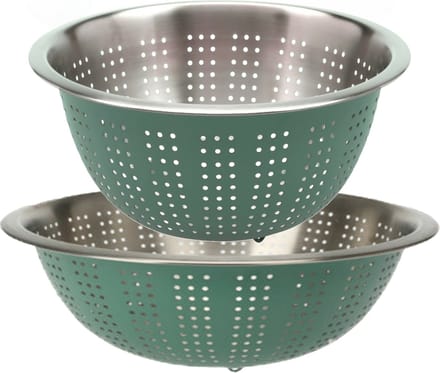 Excellent Houseware RVS keuken vergiet/zeef - set met 2 formaten - groen - Diameter 24 en 27 cm