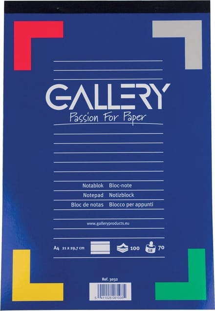 Gallery schrijfblok, ft A4, gelijnd, blok van 100 vel