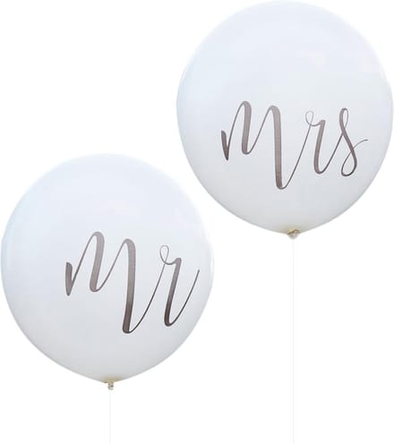 Ginger Ray Rustic Country - 'Mr' & 'Mrs' huwelijk ballon Ø 90 cm - wit - Set-2