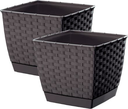 Prosperplast Plantenpot/bloempot - 2x - rotan kunststof - 25 x 22 cm - bruin