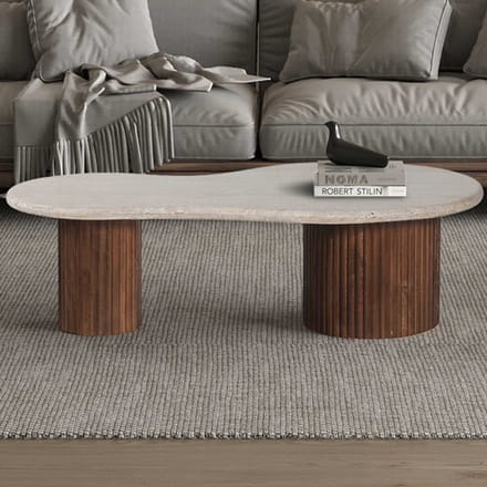 Salontafel 'Marlon' 120 cm Mango Hout met Travertin Beige