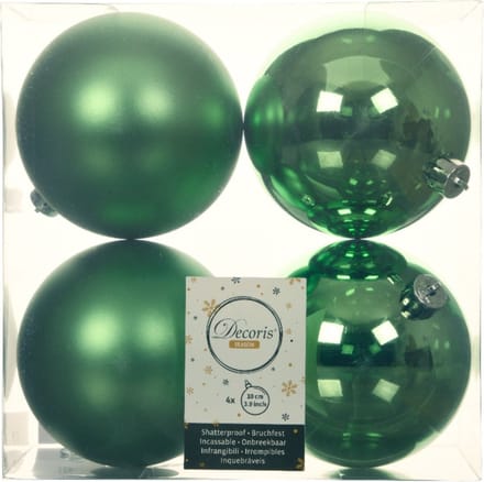 Decoris Kerstballen - 4x st - groen - D10 cm - kunststof - kerstversiering