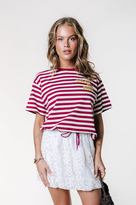 Colourful Rebel Puff Logo Stripe Loosefit Tee- L