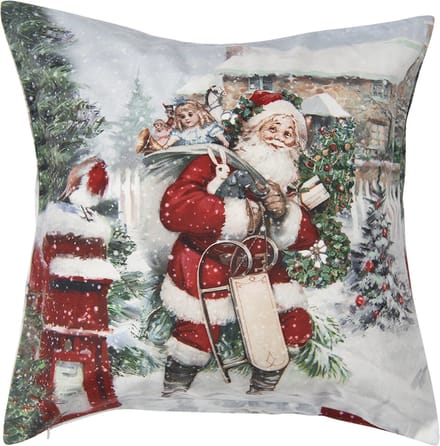 Clayre & Eef Kussenhoes 45x45 cm Wit Polyester Kerstman