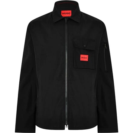 Hugo Heren Logo Katoenen Overshirt (Zwart)