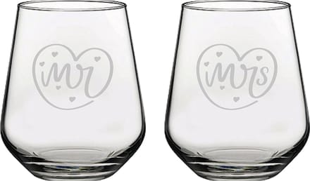 Gegraveerde set drinkglazen 42,5cl Mr. In hartje - Mrs. In hartje