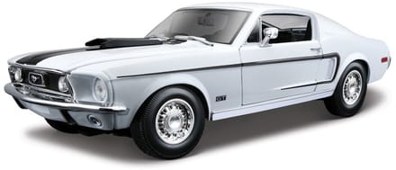 Modelauto Ford Mustang GT Cobra 1968 wit/zwart 24 cm schaal 1:18 - speelgoed auto schaalmodel