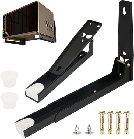 Verstelbare en Vouwbare Wandplank voor Magnetron - Zwart, Set van 2, Maximaal 35 kg Draagvermogen, Ruimtebesparend en Functioneel