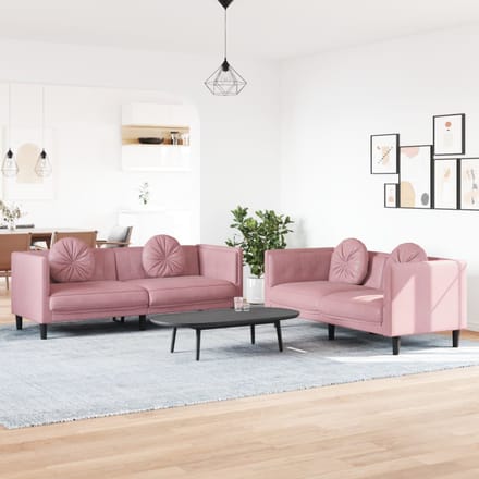 vidaXL - 2-delige - Loungeset - met - kussens - fluweel - roze