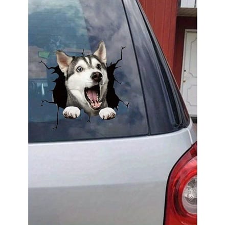 1 stuks Doodle Stijl Auto Sticker met Scheuren & Husky Hond Ontwerp one-size veelkleurig