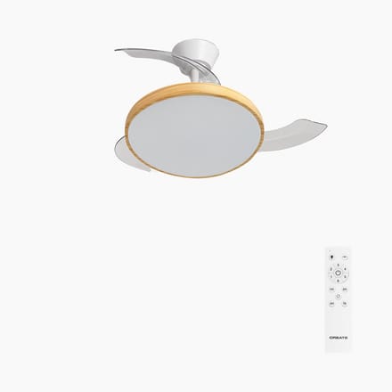CREATE - Plafondventilator 40W stil met intrekbare bladen met licht - Ø91cm - Wit / Licht hout - Afstandsbediening - WIND CLEAR STUDIO