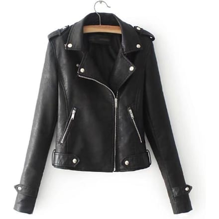Veste en simili cuir femme manteaux de ceinture zippée noir PU S noir