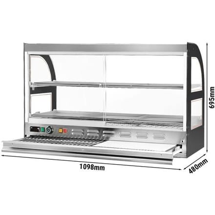 GGM Gastro Warmhaltevitrine für Hähnchen - 1,8 kW - 2 Ablagen - mit ausziehbarem Schneidebrett