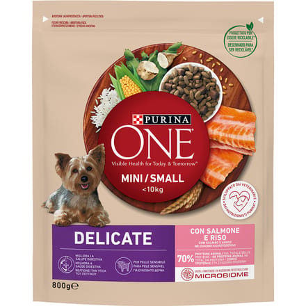 800g Purina ONE Mini Delicate Zalm & Rijst Hondenvoer Droog