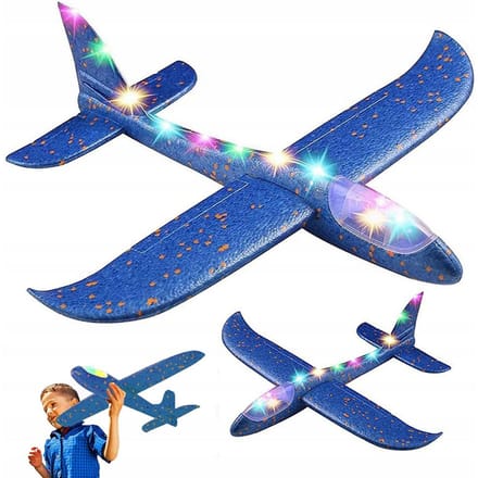 Blauw Piepschuim Zweefvliegtuig met LED-Verlichting 47 cm