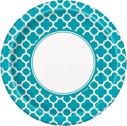 UNIQUE - 8 Kartonnen borden Grafik turquoise 22 cm