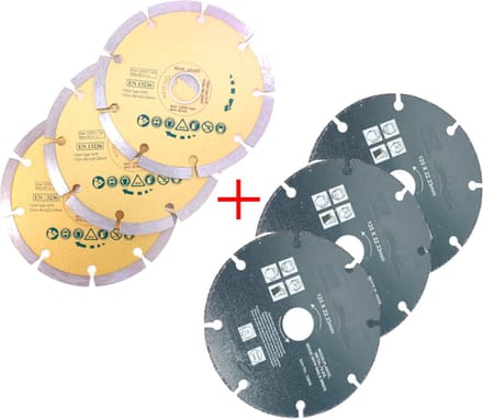 3x Diamantschijf 125mm segment slijpschijf diamant schijf + 3x universele doorslijpschijf