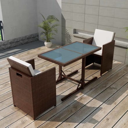 vidaXL - 3-delige - Bistroset - met - kussens - poly - rattan - bruin