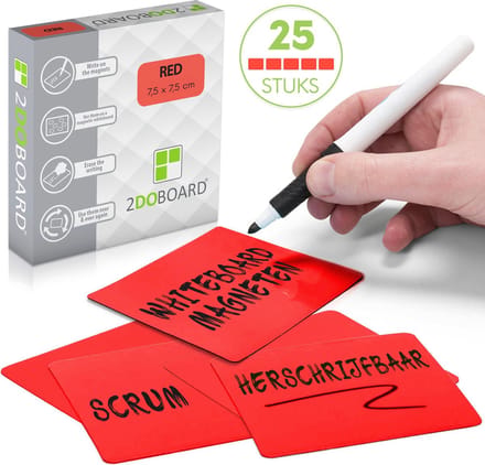 25 Scrum Whiteboard Magneten 7,5 x 7,5 cm (Rood) - Herschrijfbaar
