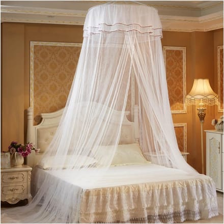 Klamboe Wit – Polyester – Rond Hemelbed Design – 360° Muggenbescherming – Geschikt voor Bedden 1,2-1,8 m – Decoratief & Reize
