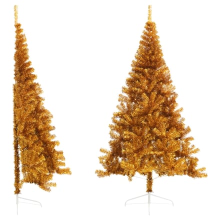 vidaXL - Kunstkerstboom - half - met - standaard - 240 - cm - PET - goudkleurig