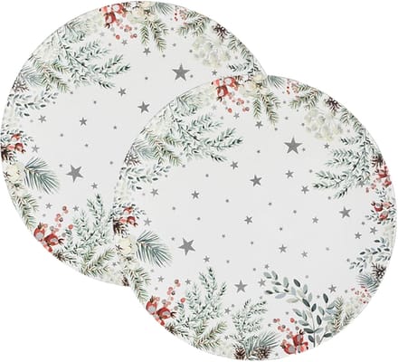 Feeric lights & Christmas Diner/Kerstdiner onderborden - 2x - kerstprint - D33cm - kunststof - multifunctioneel
