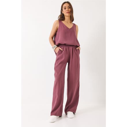 V-hals Katoenen Blouse-Broek Tweedelig Set