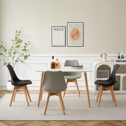 Eettafel met 4 stoelen - Eetkamerset Keukenset - Samen Eten - Scandinavisch Design - 110 x 70 cm - Wit