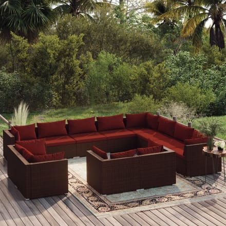 vidaXL - 12-delige - Loungeset - met - kussens - poly - rattan - bruin