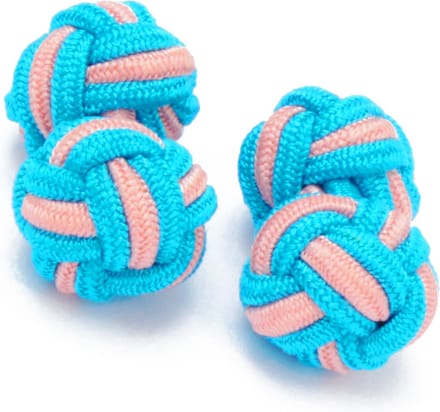 Manchetknopen - Zijden Knoop met Roze en Blauw