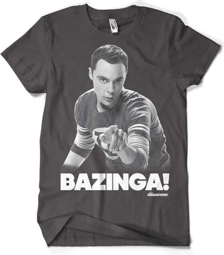 The Big Bang Theory Heren Tshirt -M- Sheldon Says BAZINGA! Grijs