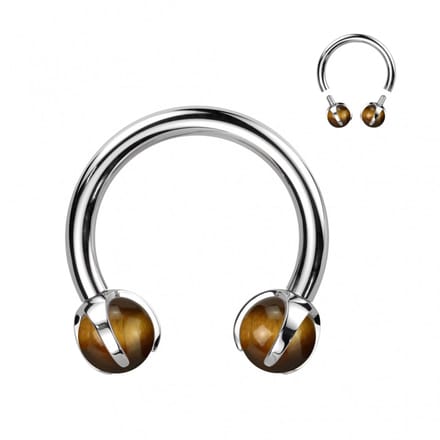 Piercing titanium horseshoe 1.2x10x3 - tijgeroog - LMPiercings