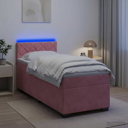 vidaXL - Boxspringbed - met - matras - en - LED - Roze - 80 - x - 200 - cm - fluweel