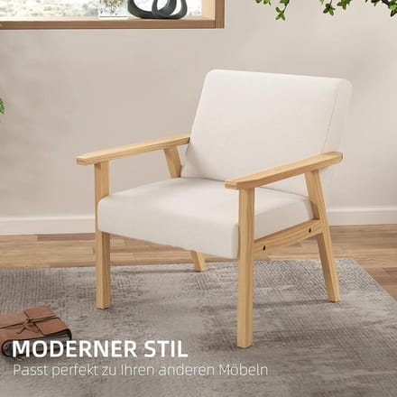 Sweiko Fauteuil - Massief houten frame - Linnen - 64 x 70 x 72 cm - Crème