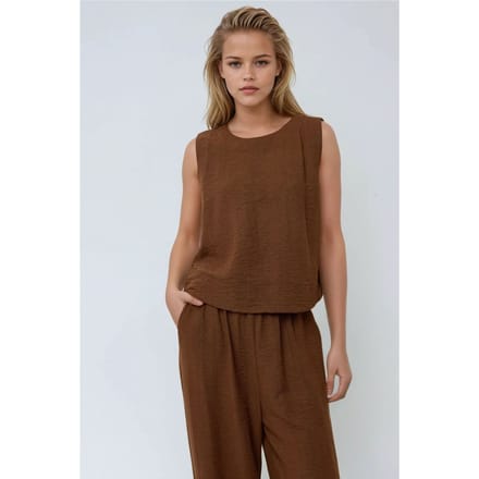 Linnen Voel Blouse & Elastische Taille Broek Tweedelige Coördinatie Set